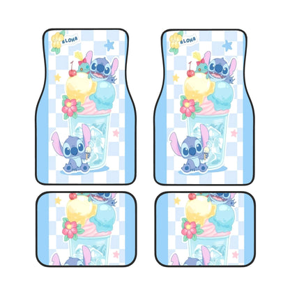 Stitch Car Mats Cute Stitch With Ice Cream Cup Pattern Car Floor Mats White Blue