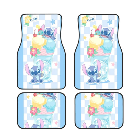 Stitch Car Mats Cute Stitch With Ice Cream Cup Pattern Car Floor Mats White Blue