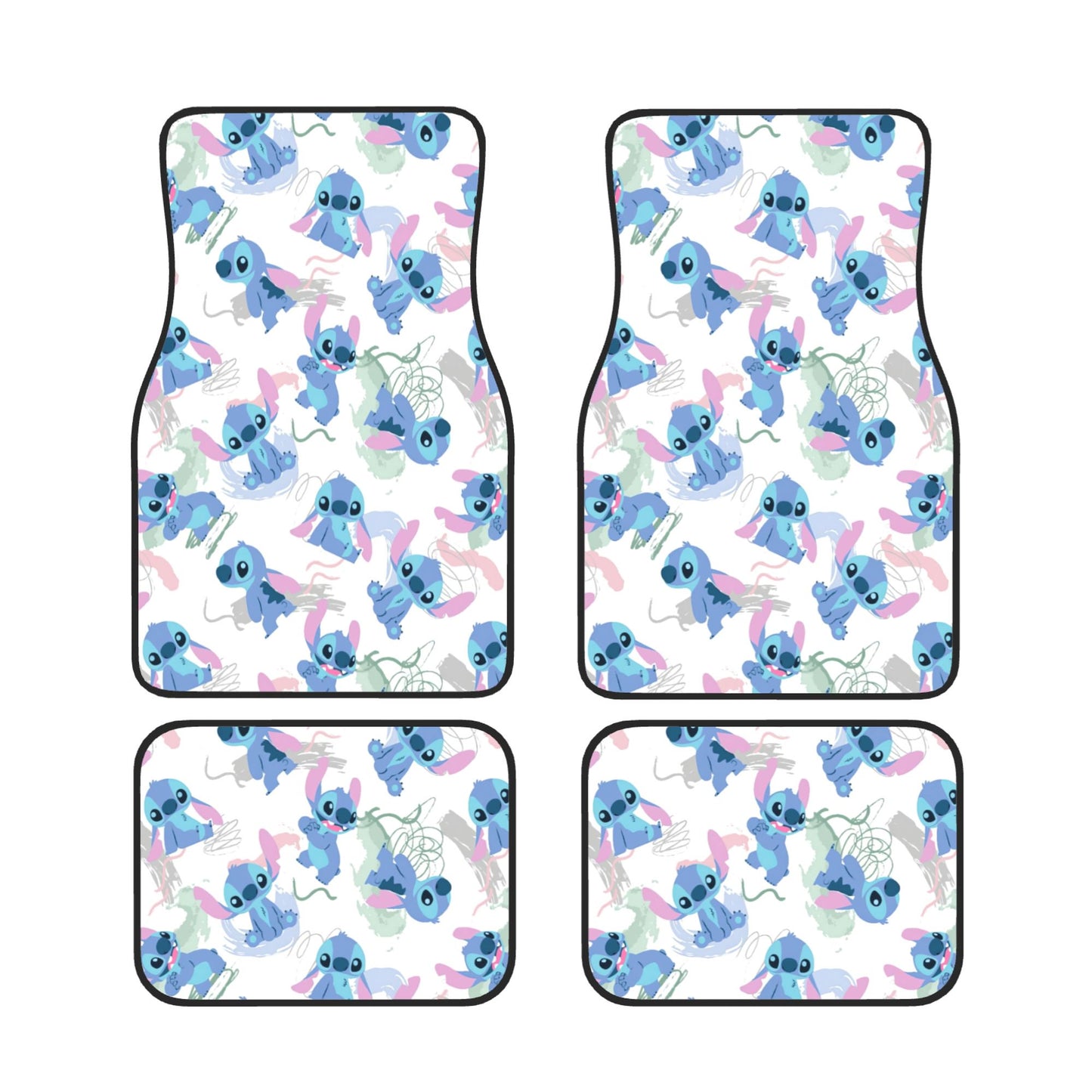 Stitch Car Mats Stitch All Poses Cute Pattern Car Floor Mats White Blue