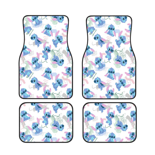 Stitch Car Mats Stitch All Poses Cute Pattern Car Floor Mats White Blue