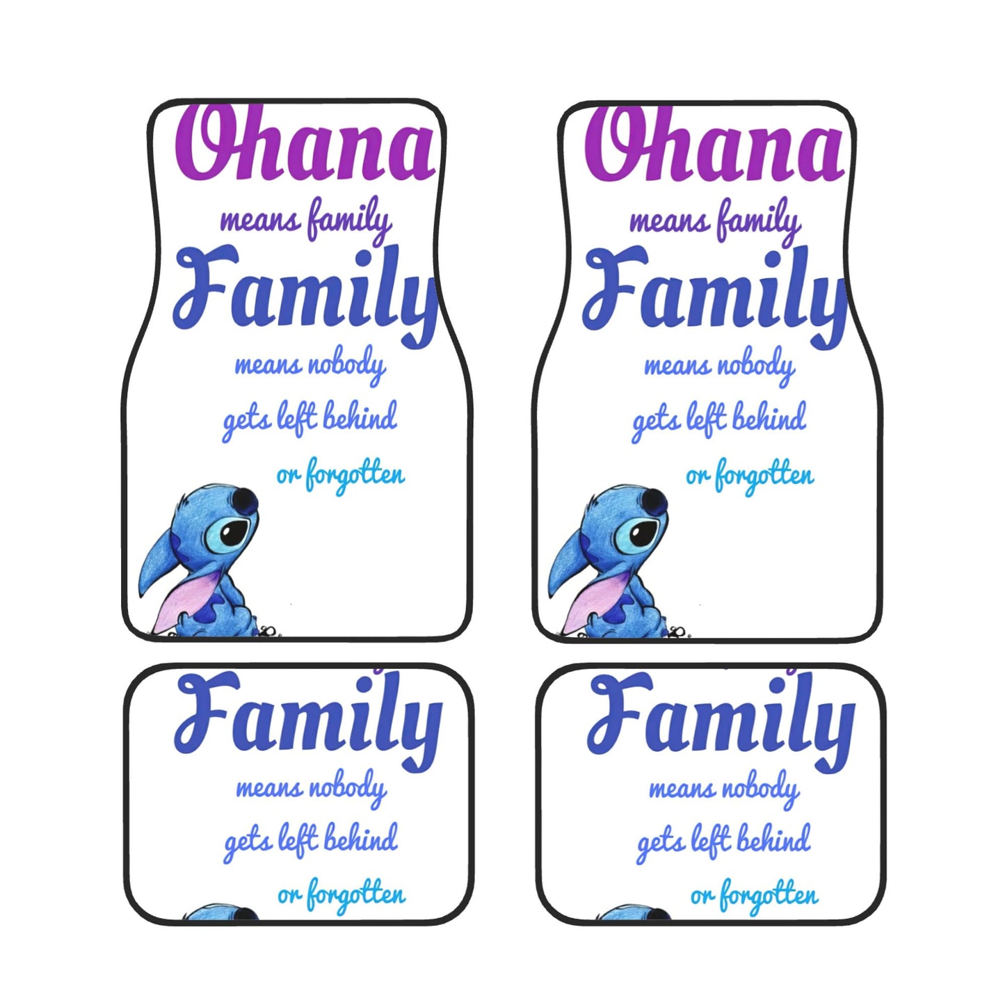 Stitch Car Mats Ohana Means Nobody Gets Left Behind Car Floor Mats White Blue