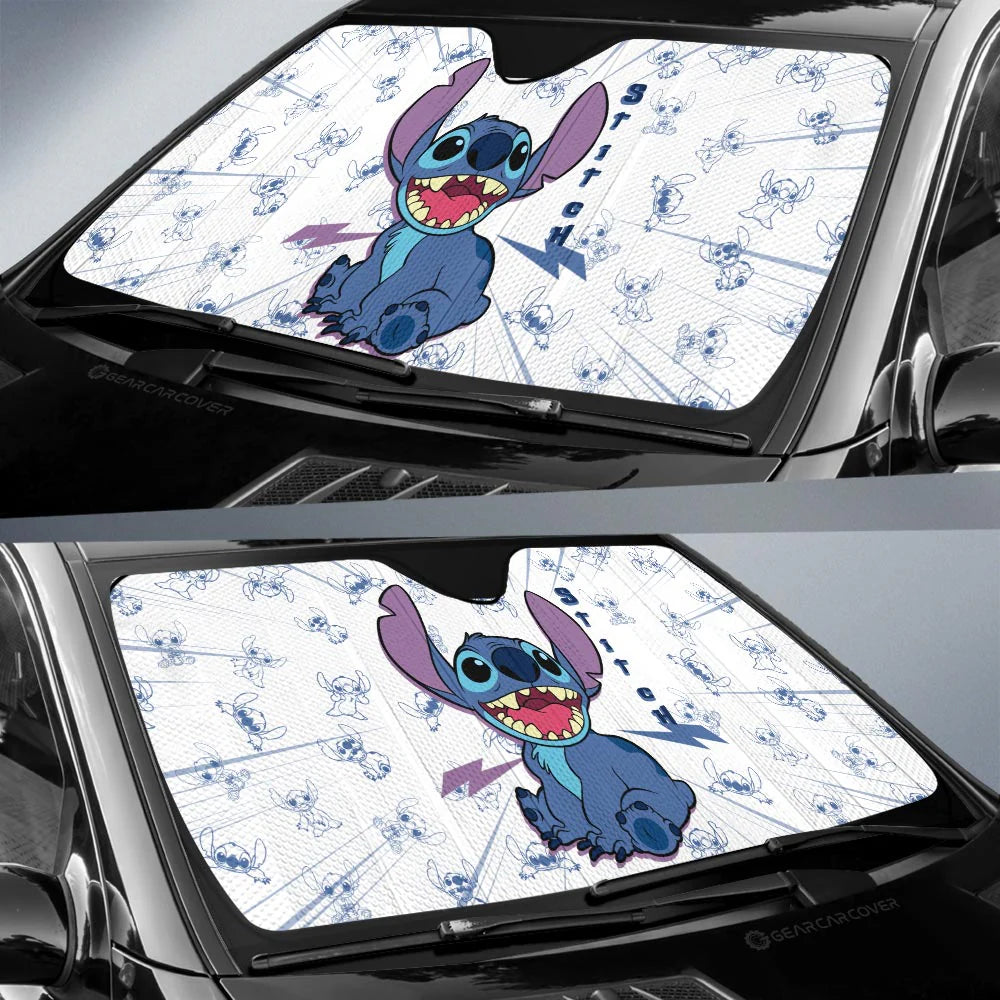 Stitch Car Sun Shade Stitch All Poses Graphic Pattern Winshield Sun Shade Blue White