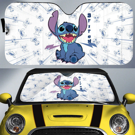 Stitch Car Sun Shade Stitch All Poses Graphic Pattern Winshield Sun Shade Blue White