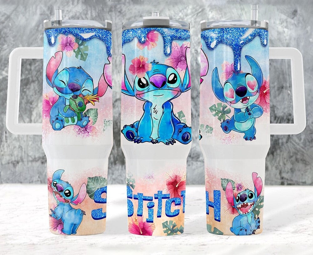 Stitch 40 Oz Tumbler Stitch And Tropical Flower Tumbler 40 Oz Blue Pink