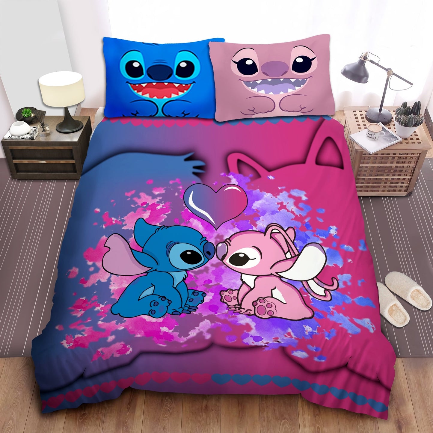 Stitch Bedding Set DN Stitch And Angel Love Heart Duvet Covers Pink Blue Unique Gift