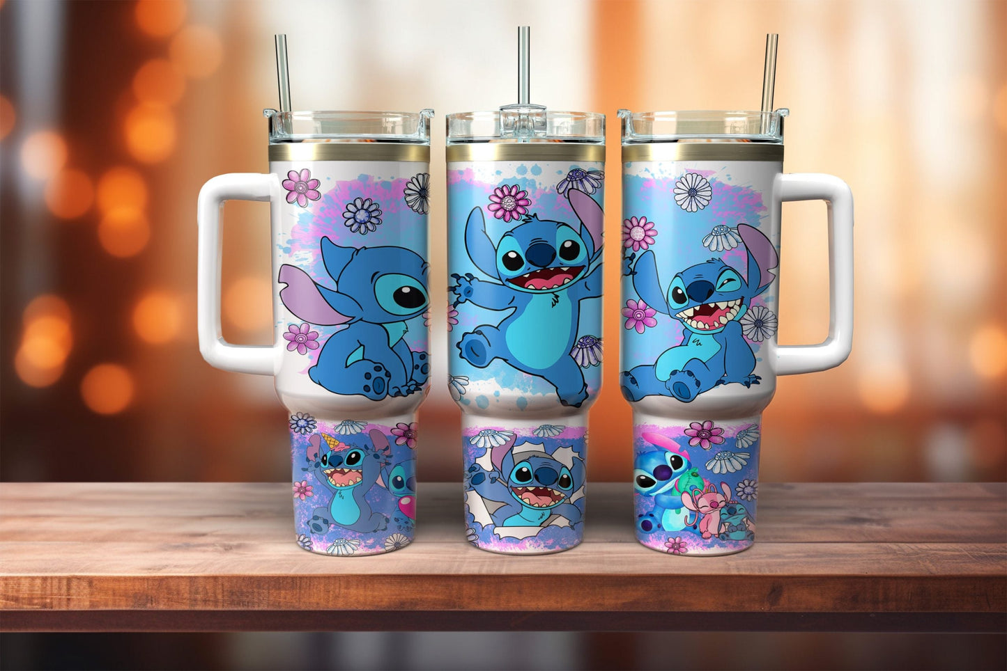 Stitch 40 Oz Tumbler DN Stitch All Poses Cute Pattern Tumbler 40 Oz Blue