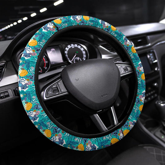 Stitch Steering Wheel Cover Stitch Tropical Leaves Pineapples Pattern Driving Wheel Cover Green