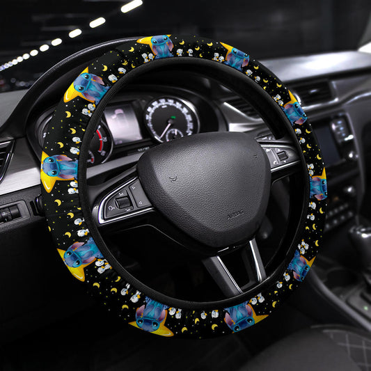 Stitch Steering Wheel Cover Stitch And Stars Pattern Driving Wheel Cover Black