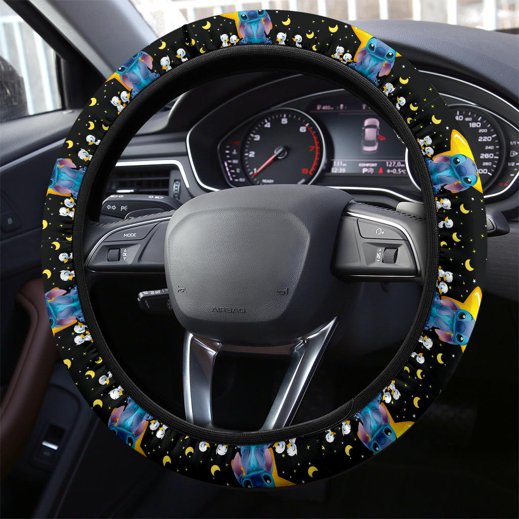 Stitch Steering Wheel Cover Stitch And Stars Pattern Driving Wheel Cover Black