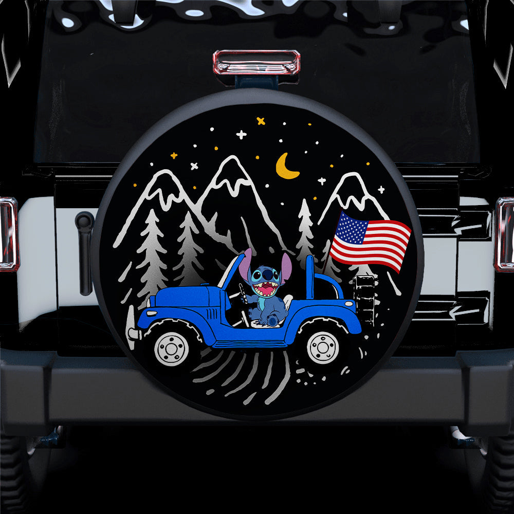 Stitch Spare Tire Cover DN Stitch American Flag Ride Car Tire Covers Black Blue