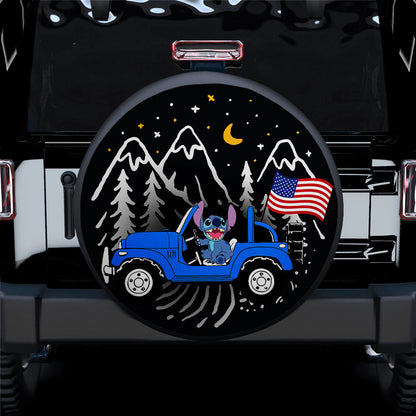 Stitch Spare Tire Cover DN Stitch American Flag Ride Car Tire Covers Black Blue