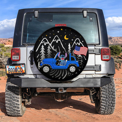 Stitch Spare Tire Cover DN Stitch American Flag Ride Car Tire Covers Black Blue
