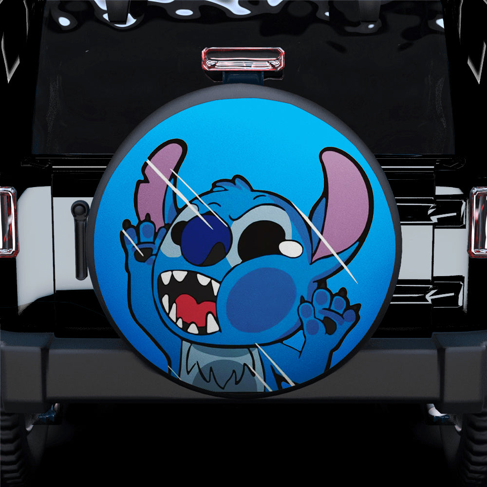 Stitch Spare Tire Cover DN Funny Stitch Face Hitting Glass Tire Covers Blue