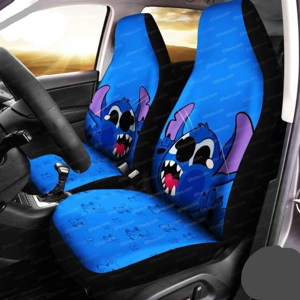 Stitch Car Seat Covers DN Stitch Face On The Glass Seat Covers Blue