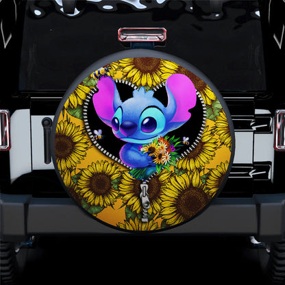 Stitch Spare Tire Cover DN Stitch Sunflower Zipper Pattern Tire Covers Yellow Blue