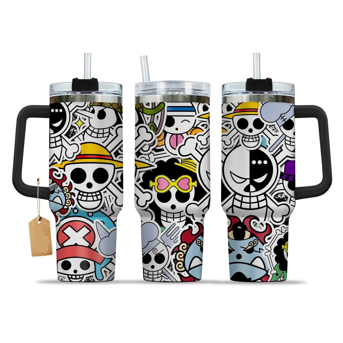 One Piece 40 Oz Tumbler Straw Hat Pirates Jolly Roger Pattern Tumbler 40 Oz Colorful