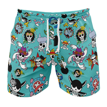 One Piece Shorts One Piece All Character Jolly Rogers Pattern Beach Shorts Blue