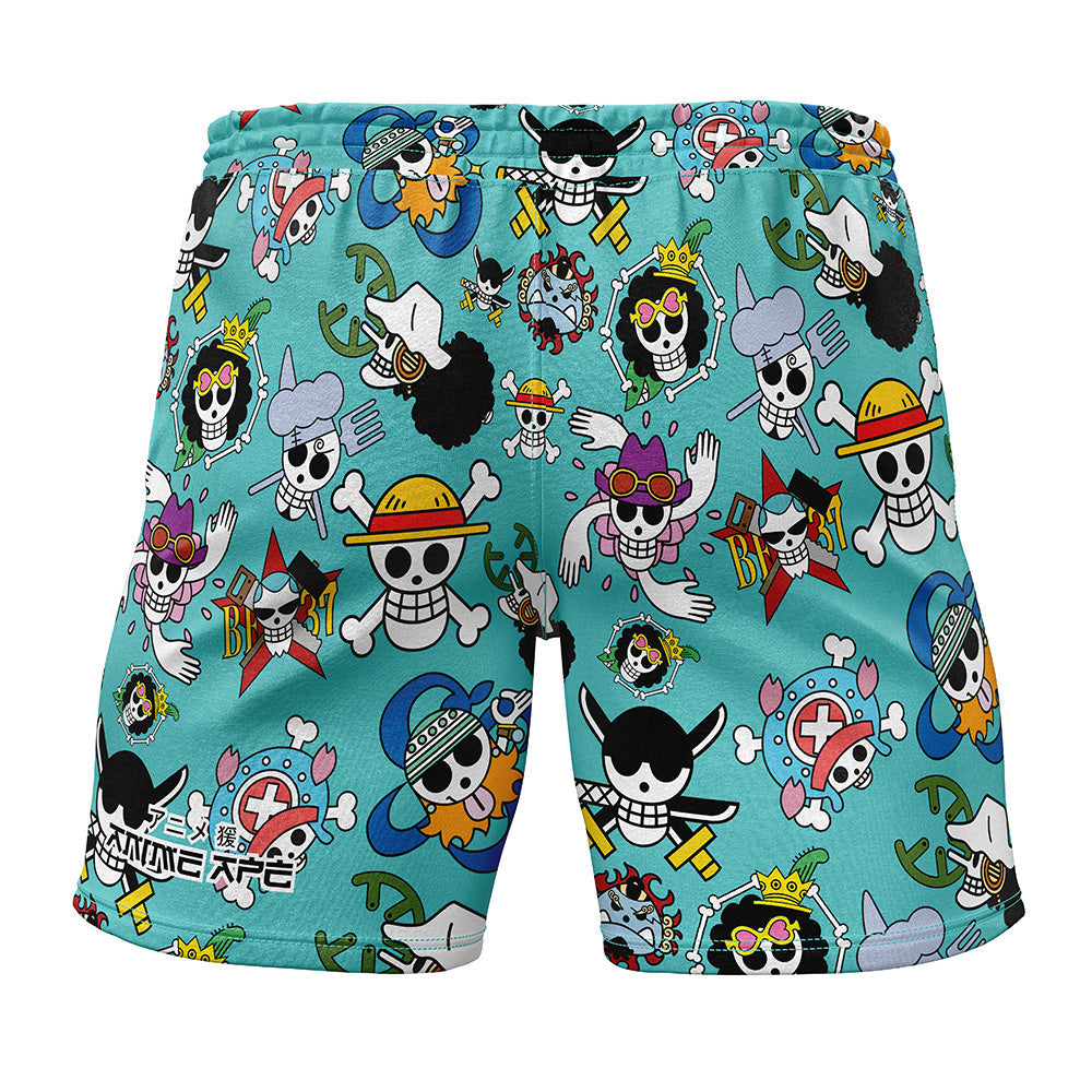 One Piece Shorts One Piece All Character Jolly Rogers Pattern Beach Shorts Blue