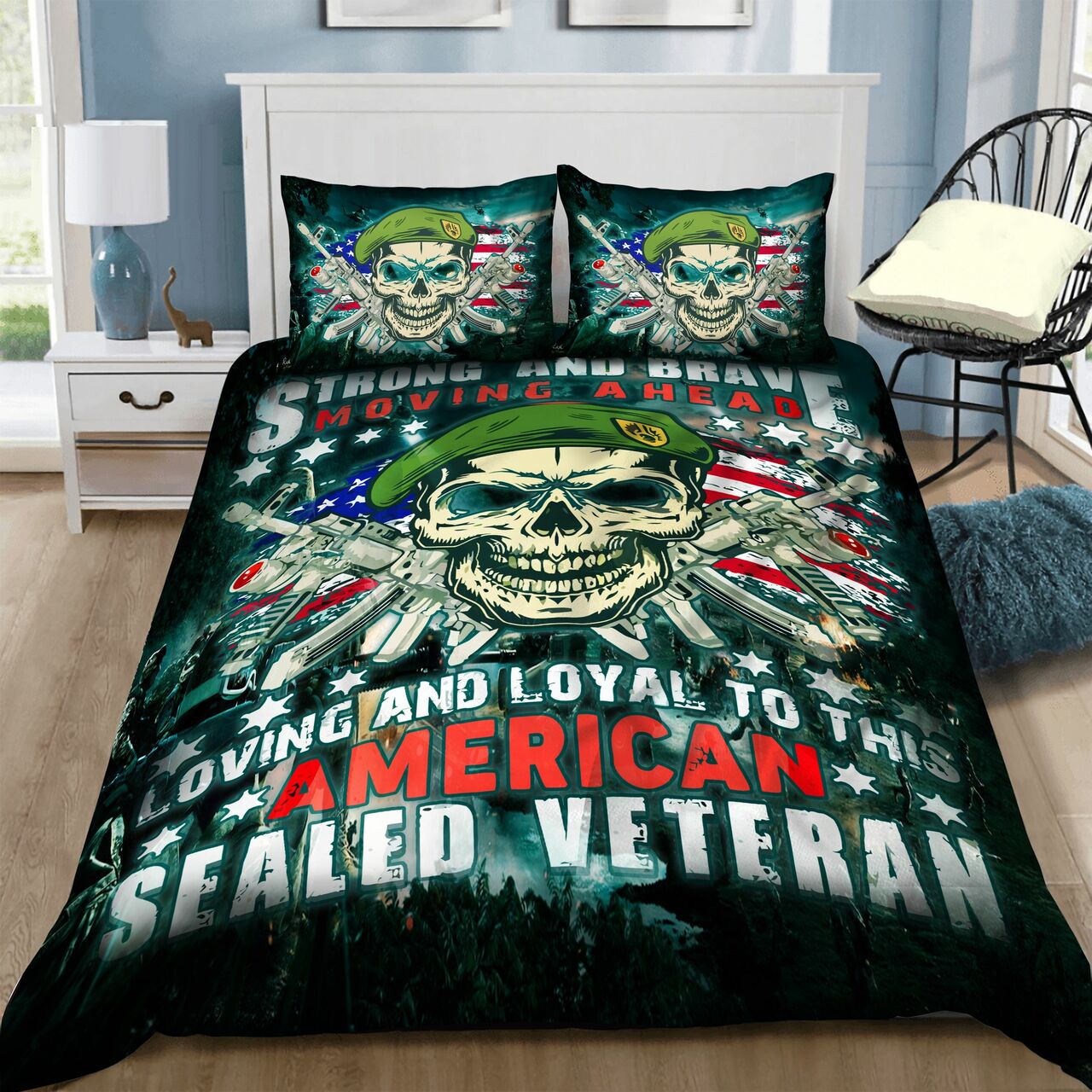 Veteran Bedding Set Strong And Brave Moving Ahead Veteran Duvet Covers Green Unique Gift