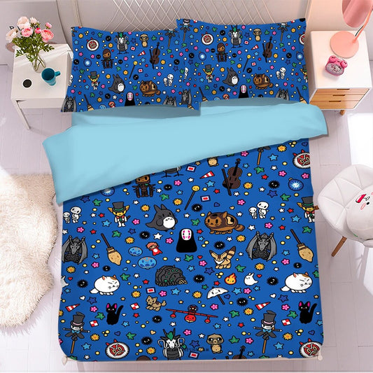 SGhibli Bedding Set SGhibli Magical Creatures Pattern Duvet Covers Blue Unique Gift