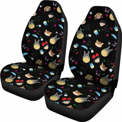 SGhibli Car Seat Covers SGhibli Characters Head Pattern Seat Covers Black