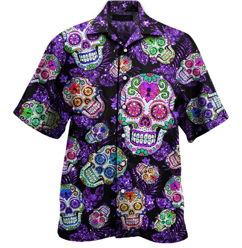 Skull Hawaii Shirt Smiling Sugar Skull Twinkle Pattern Hawaiian Shirt Colorful Unisex