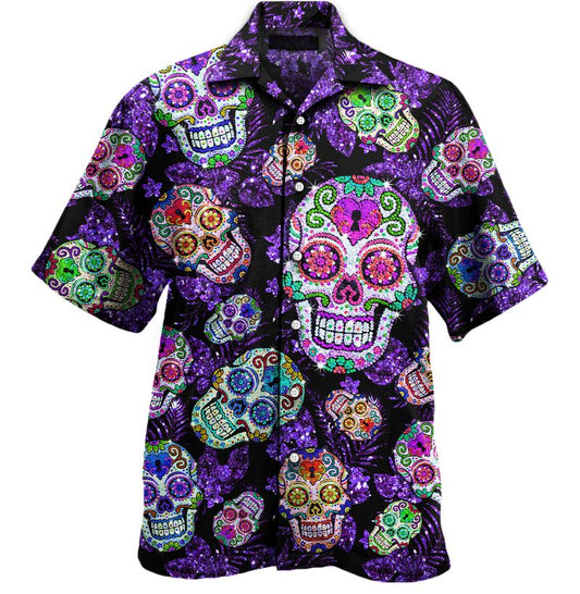 Skull Hawaii Shirt Smiling Sugar Skull Twinkle Pattern Hawaiian Shirt Colorful Unisex