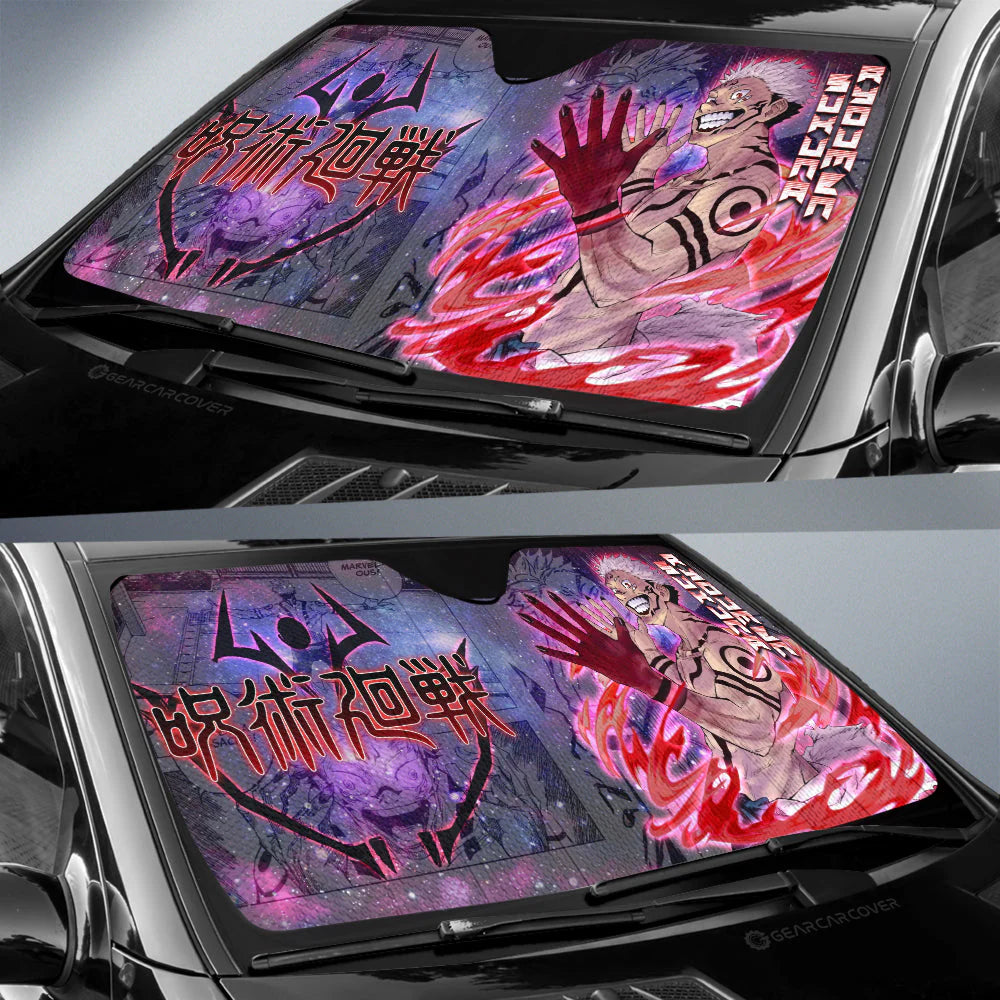 Jujutsu Kaisen Car Sun Shade Sukuna Ryoumen Galaxy Manga Pattern Winshield Sun Shade Purple Pink