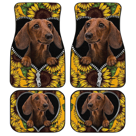Dog Car Floor Mats Cute Dachshund Sunflower Inside The Zipper Car Mats