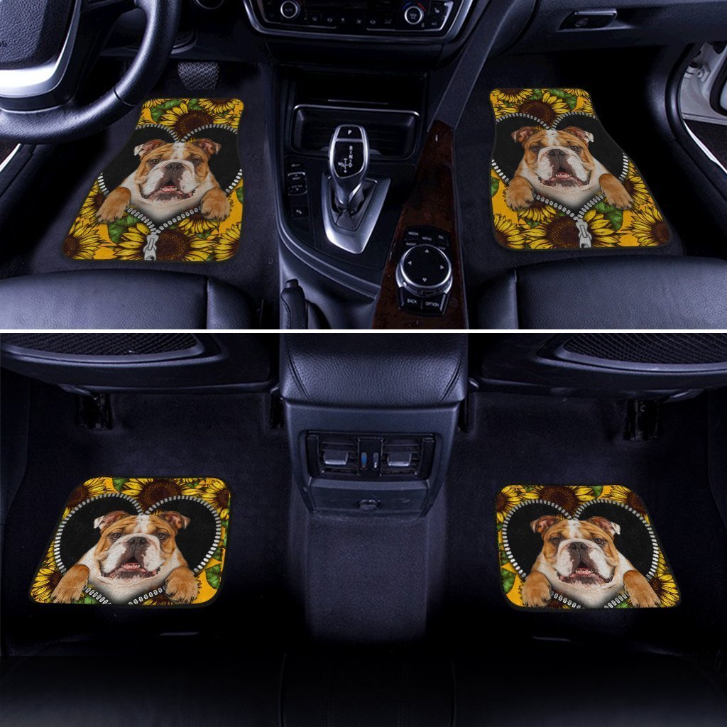 Dog Car Floor Mats Sunflower Field Bulldog Inside Zipper Car Mats