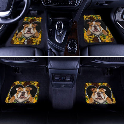 Dog Car Floor Mats Sunflower Field Bulldog Inside Zipper Car Mats