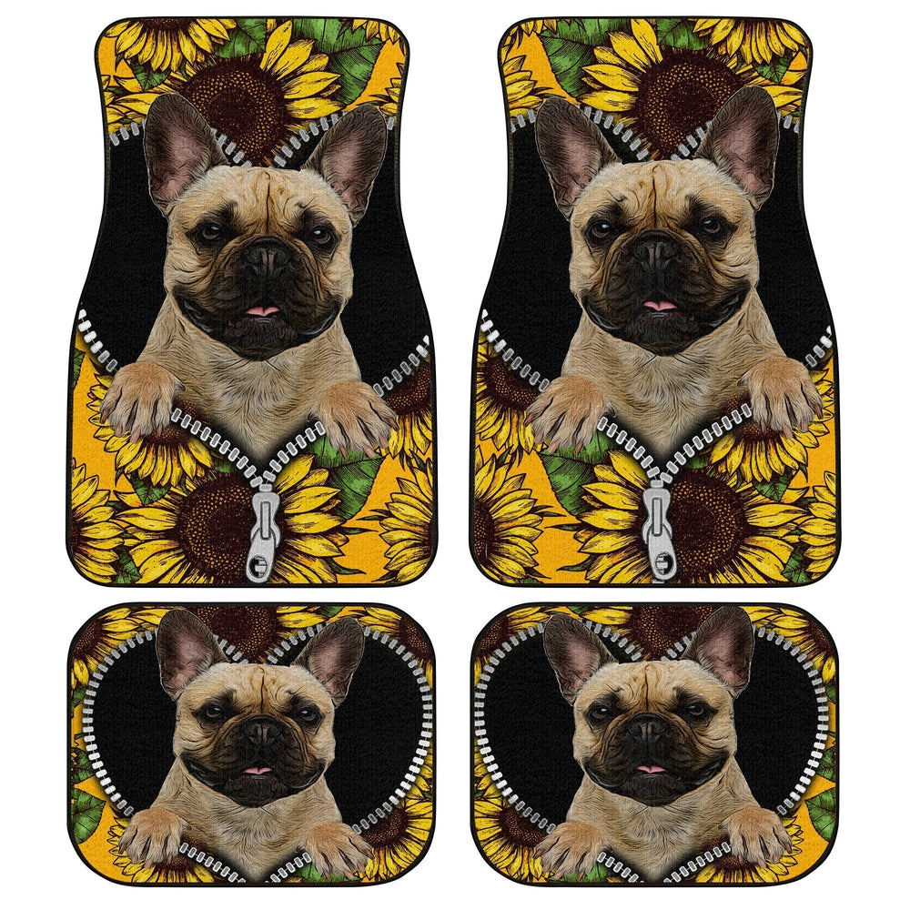 Dog Car Floor Mats Sunflower Field French Bulldog Inside Zipper Car Mats