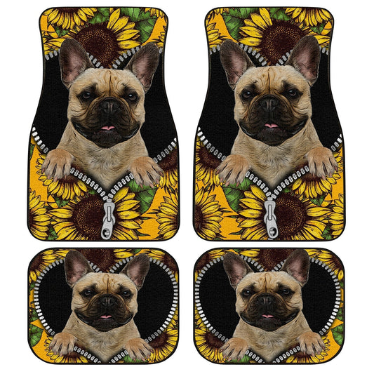 Dog Car Floor Mats Sunflower Field French Bulldog Inside Zipper Car Mats