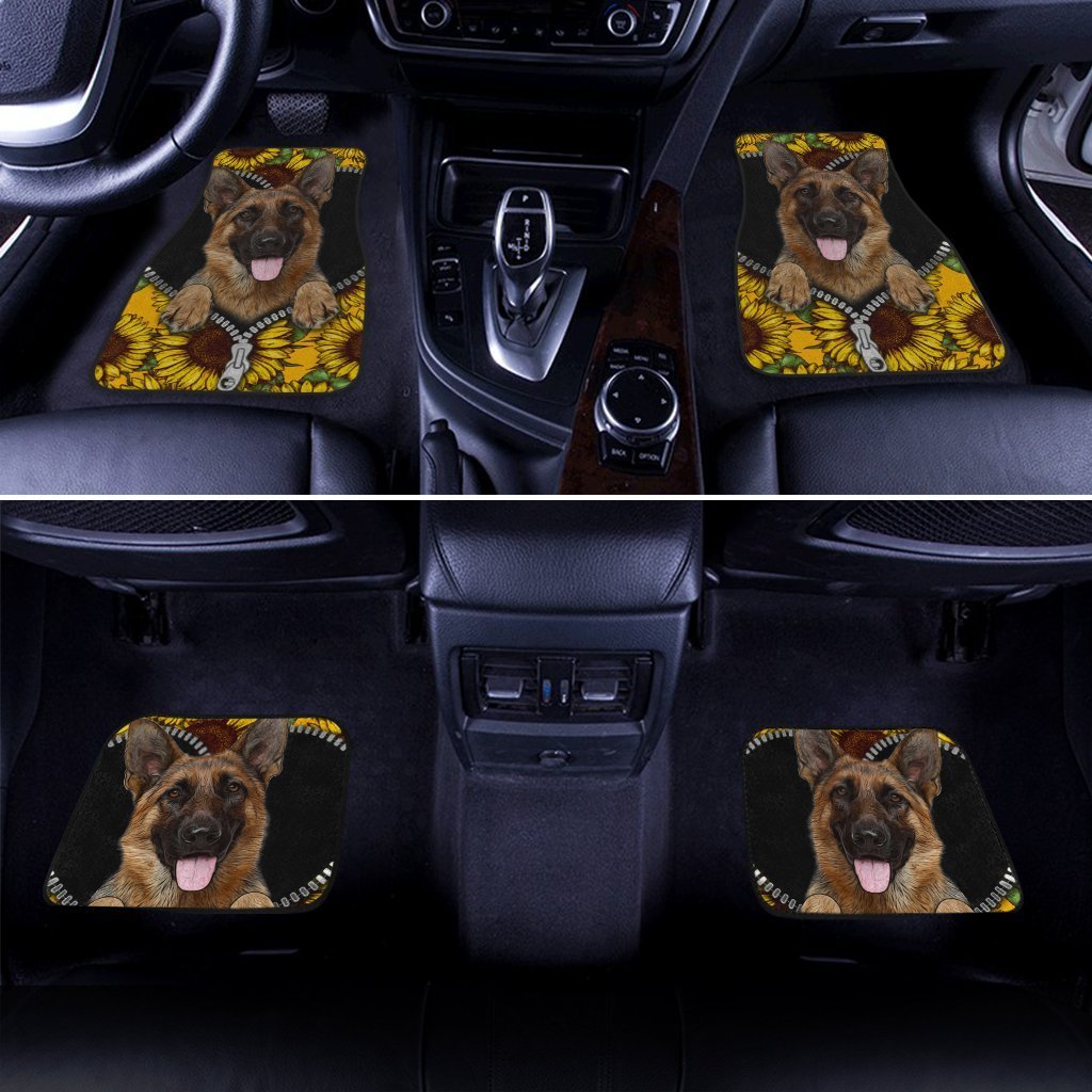 Dog Car Floor Mats Sunflower Field German Shepherd Inside Zipper Car Mats