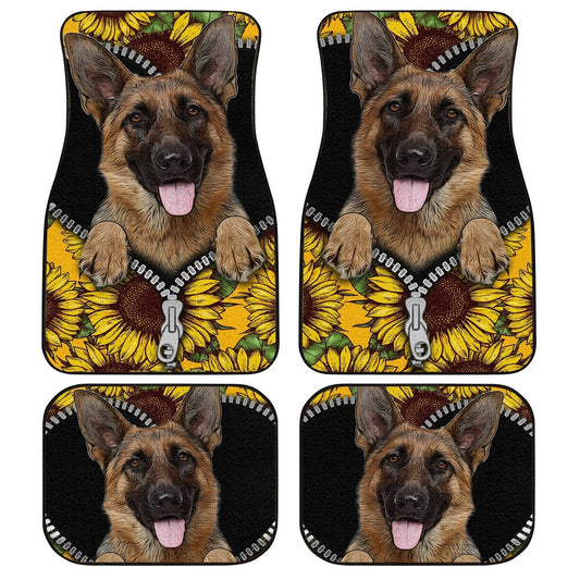 Dog Car Floor Mats Sunflower Field German Shepherd Inside Zipper Car Mats