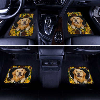 Dog Car Floor Mats Sunflower Field Golden Retriever Inside Zipper Car Mats