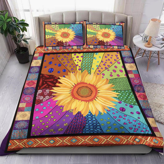 Hippie Bedding Set Sunflower Hippie Mandala Pattern Duvet Covers Colorful Unique Gift