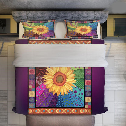 Hippie Bedding Set Sunflower Hippie Mandala Pattern Duvet Covers Colorful Unique Gift