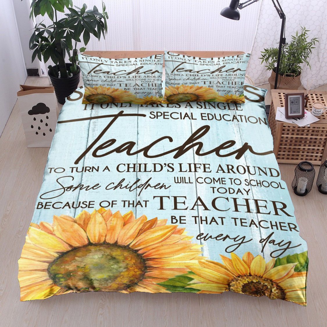 Teacher Bedding Set Teacher Turns A Child's Life Around Duvet Covers Blue Yellow Unique Gift