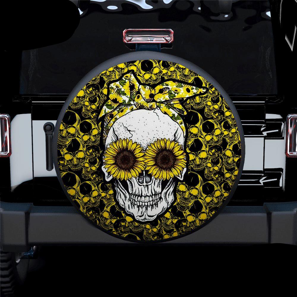 Skull Spare Tire Cover Sunflower Girl Skull Hippie Tire Covers Yellow