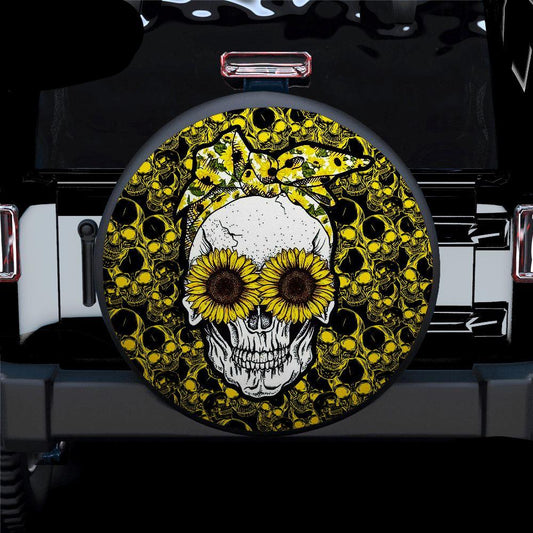 Skull Spare Tire Cover Sunflower Girl Skull Hippie Tire Covers Yellow