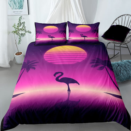 Flamingo Bedding Set Retro Style Sunset Flamingo Duvet Covers Pink Unique Gift