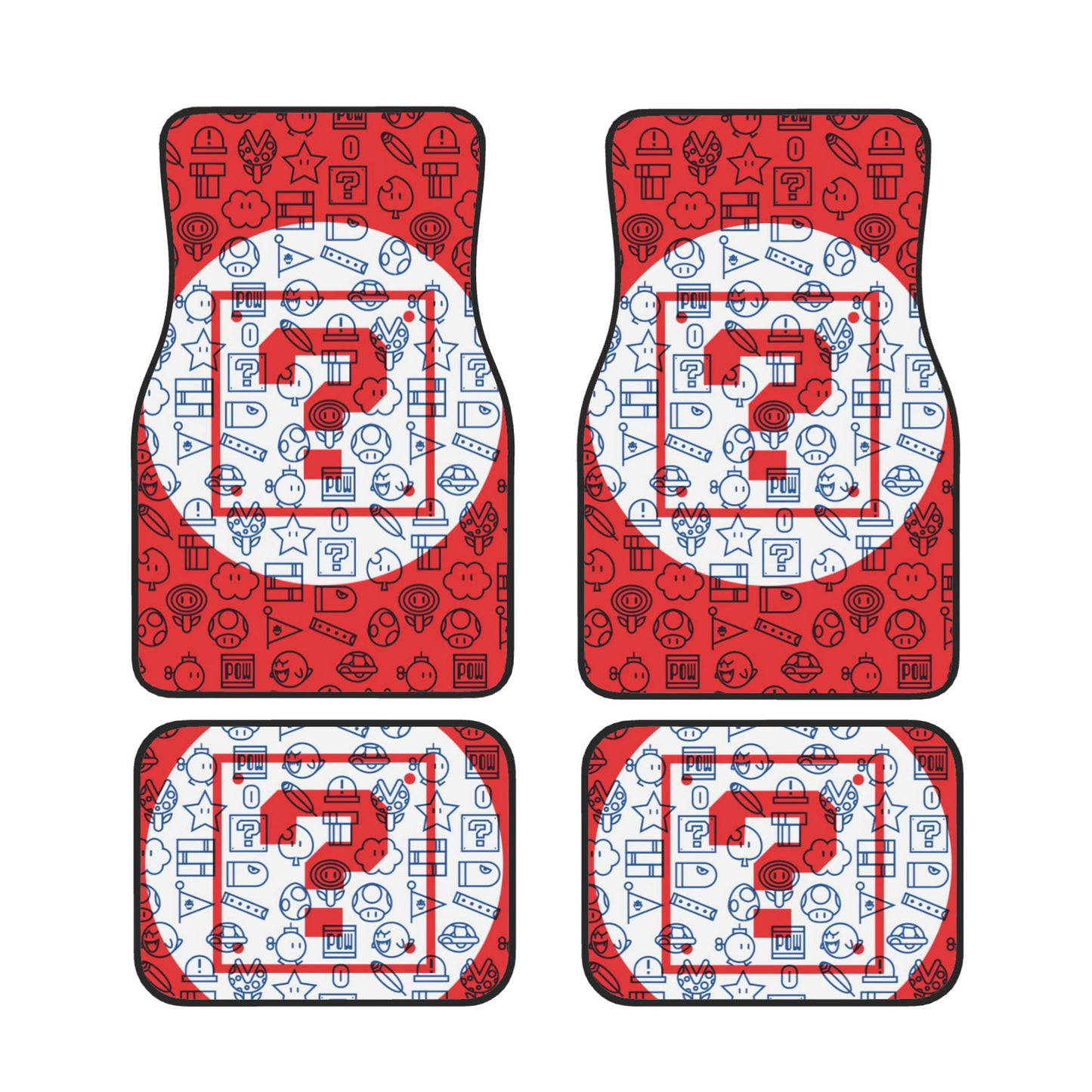 Mario Car Mats Mario Game Items Question Box Pattern Graphic Car Floor Mats White Red