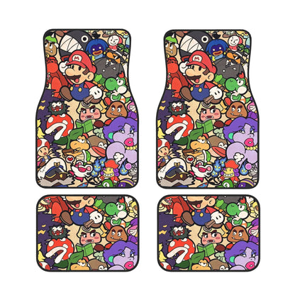 Mario Car Mats Chibi Character Doodle Pattern Car Floor Mats Colorful