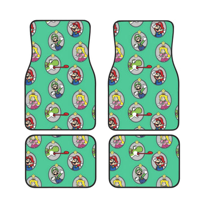 Mario Car Mats Mario Game Characters In Picture Frames Pattern Car Floor Mats Green