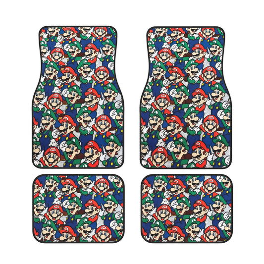 Mario Car Mats Mario And Luigi Characters Doodle Pattern Car Floor Mats Red Green