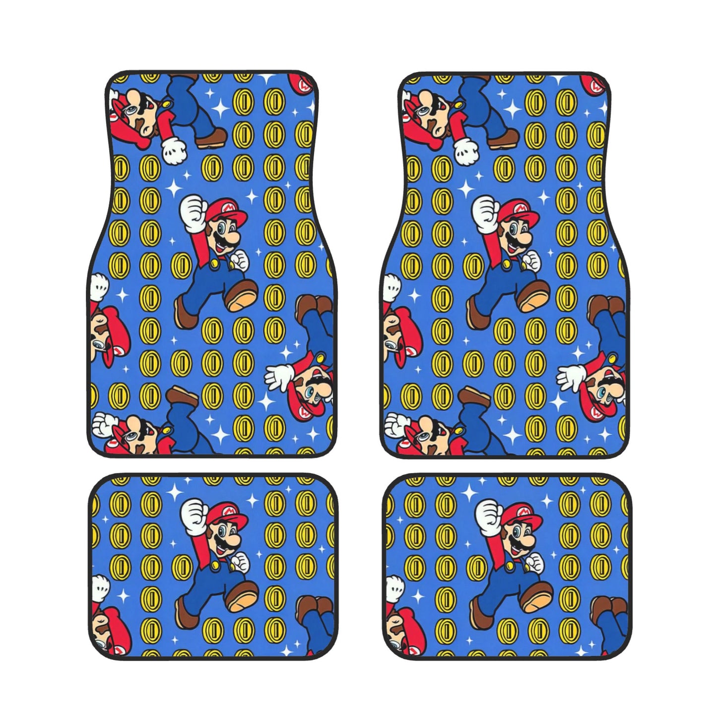 Mario Car Mats Mario Jumping Pose And Coins Pattern Car Floor Mats Blue