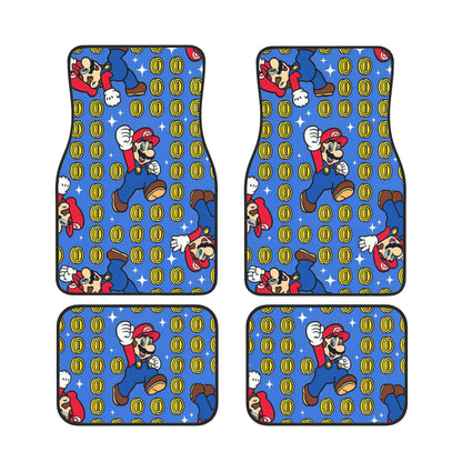 Mario Car Mats Mario Jumping Pose And Coins Pattern Car Floor Mats Blue