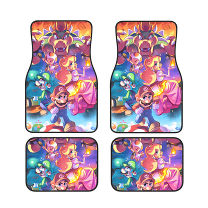 Mario Car Mats Mario Luigi And Peach Fight Bowser Graphic Car Floor Mats Colorful