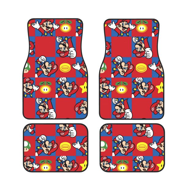 Mario Car Mats Mario Flower Mushroom Coin Pattern Car Floor Mats Red